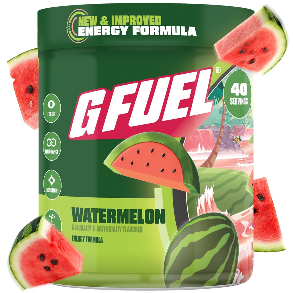 G bränsle Watermelon Energy Drink Powder, Pre Workout Caffeine Mix för spel, Sugar Free Focus Amino, Vitamin + Antioxidanter, 9.9oz (Watermelon, 40 portioner)