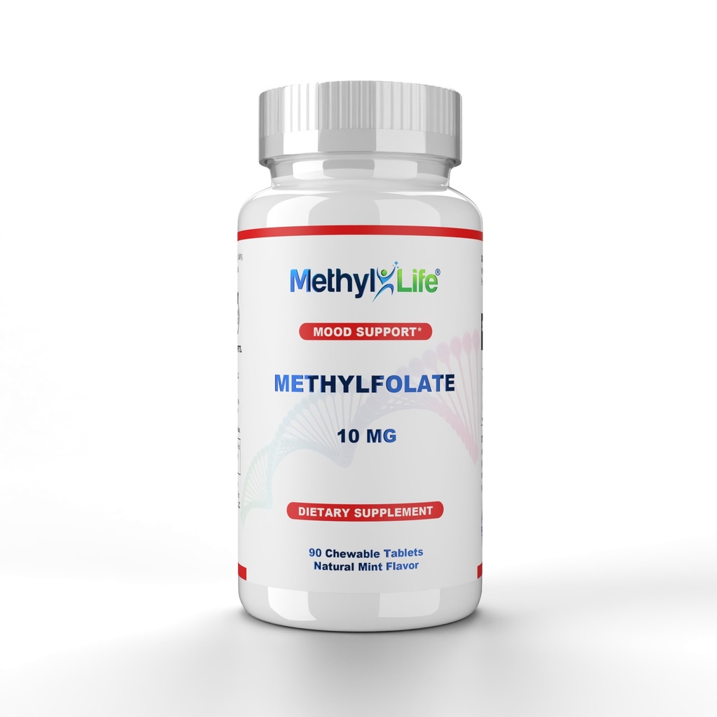 Methyl-Life® L-Methylfolate 10 mg - Chewable Active Folate Tablets med ultrapure Form of Cerebrofolate® (L-5-MTHF, Calcium) | Vegan, icke-GMO, Gluten-Free | 90 Chewable Tablet