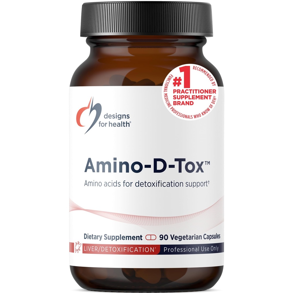Design för hälsa Amino-D-Tox - Amino Acid Detox + Liver Cleanse Support - Tillägg Blend med Glycine, Calcium D Glucarate, NAC + More - Non-GMO (90 kapslar)