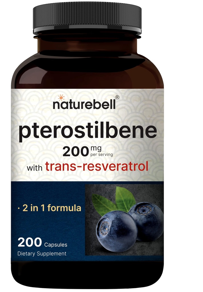 Pterostilbeeni 98% Trans-Resveratrol, 200 mg per Serving, 200 kapselia ...