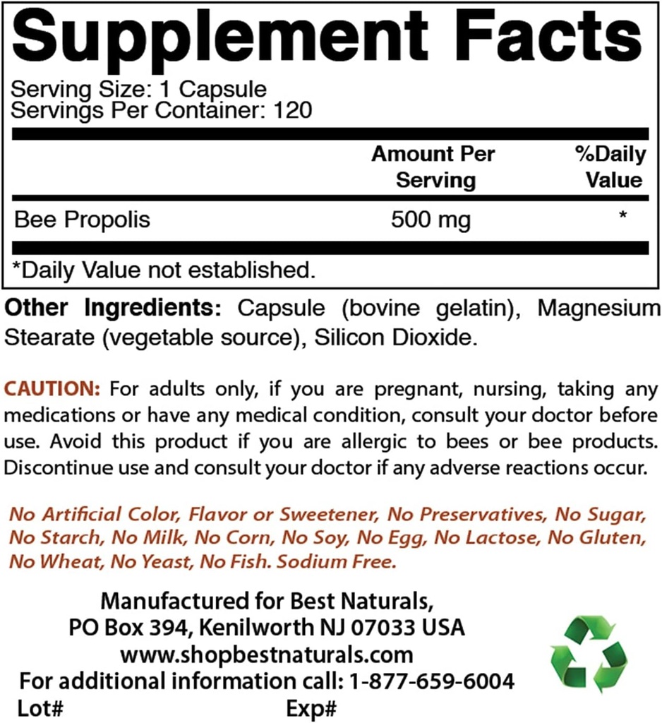 Best Naturals Bee Propolis 500 mg & Magnesiumoksidi 500 mg
