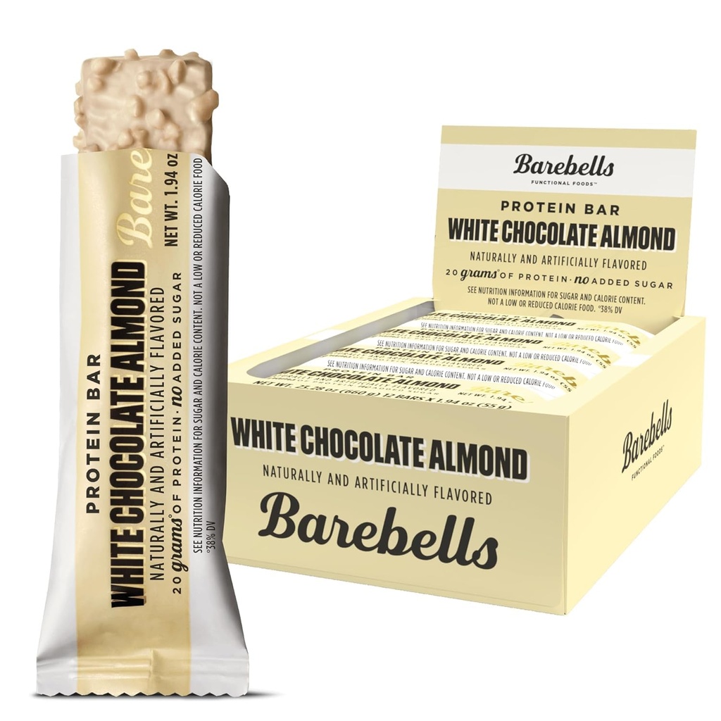 Barebells Protein Bars Valkoinen suklaa manteli - 12 Count, 20g Korkea proteiini herkkuja - suklaa Ravintola Bar 1g Yhteensä Sokerit - On-The-Go Aamiainen tai Työn jälkeen Välipala