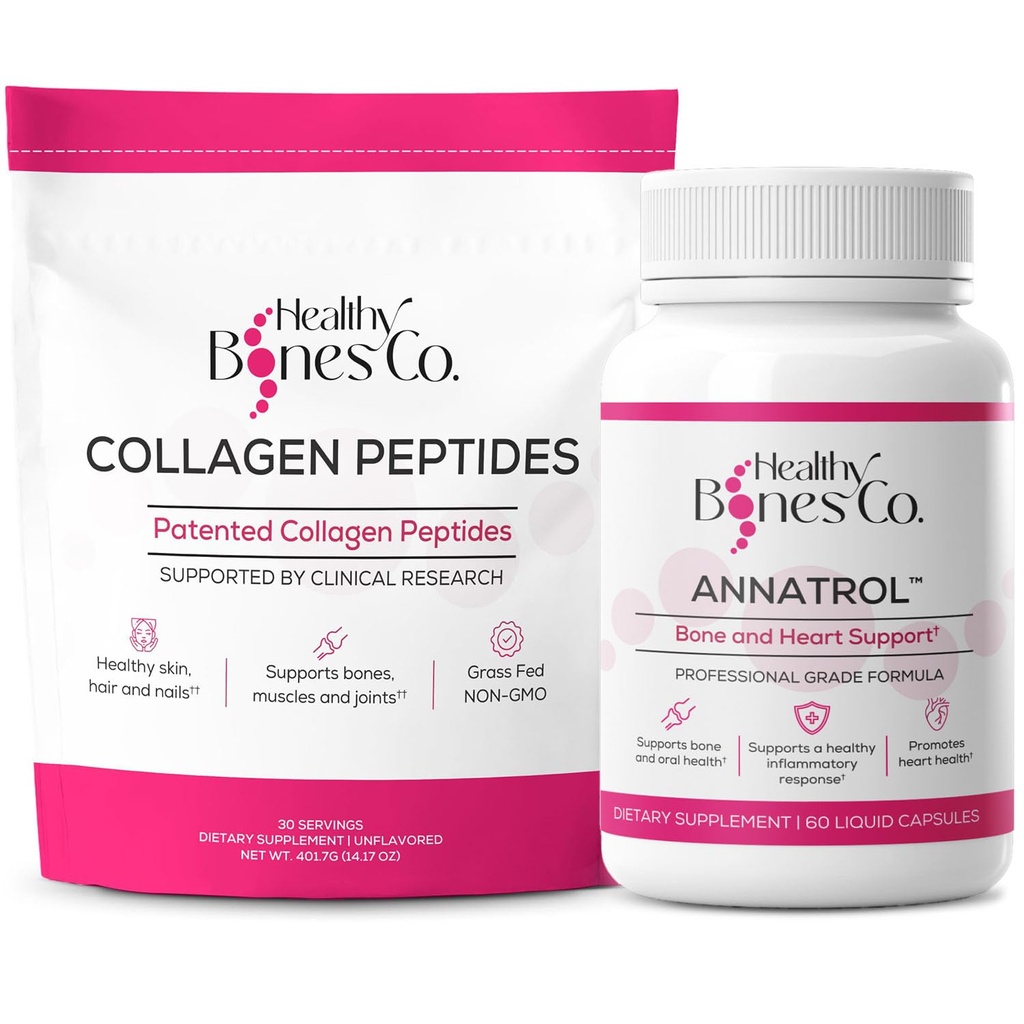 Annatrol Bone Support & FORTIBONE Collagen Peptides w/FORTIGEL, VERISOL och TENDOFORTE - Komplett ben, gemensam, hud, hår, naglar och metaboliskt stöd | 1 månads leverans (påse, 401.7G)