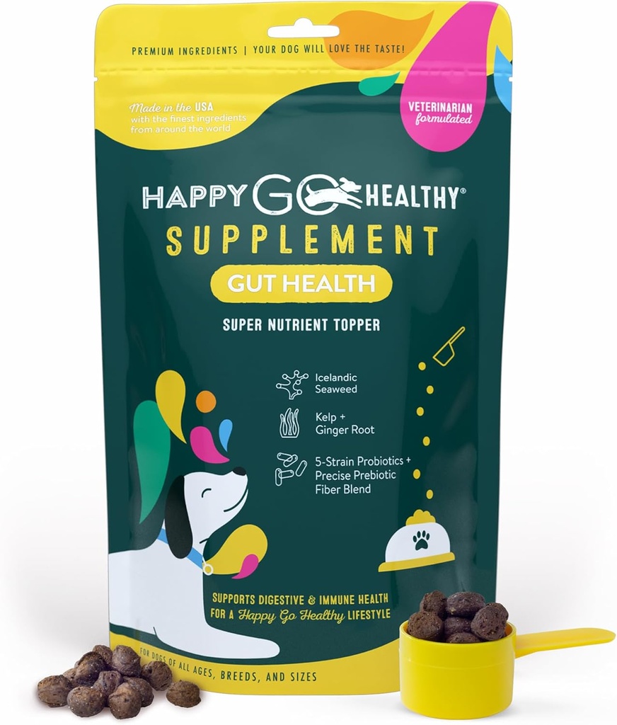 Dog Gut Health Probiotics Supplement | Förbättrar Digestive Health och Immune System Support för hundar och valpar | Alla naturliga ingredienser Tasty Kibble Dog Food Topper | 60 Count Pack