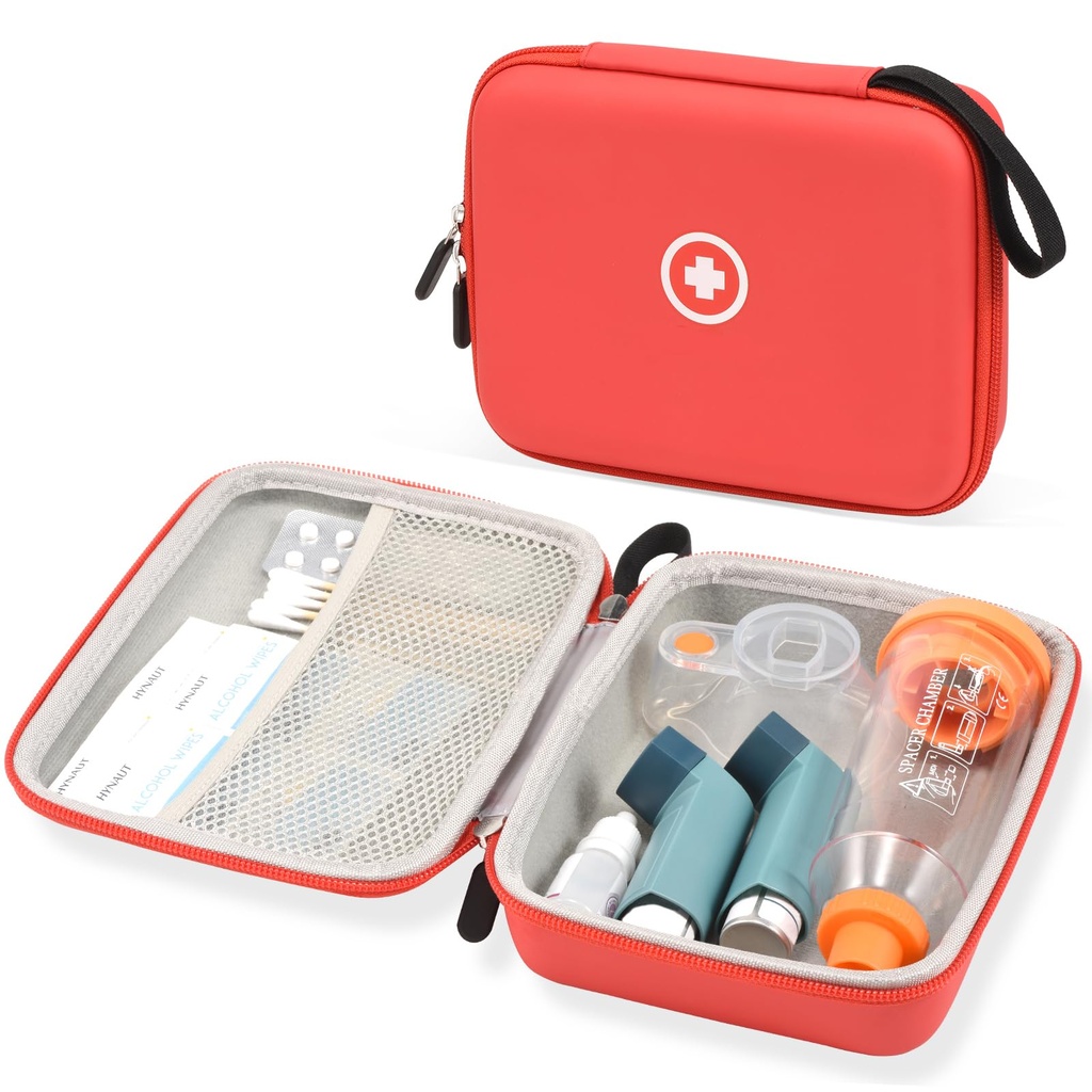 Fukumi Hard Travel Case astma Inhaler, Inhaler Spacer tapauksessa lapsille ja aikuisille, Naamiot, Astma tarvikkeet Case Mesh Pocket for Medicine ja muut tarvikkeet, punainen (Asia vain)