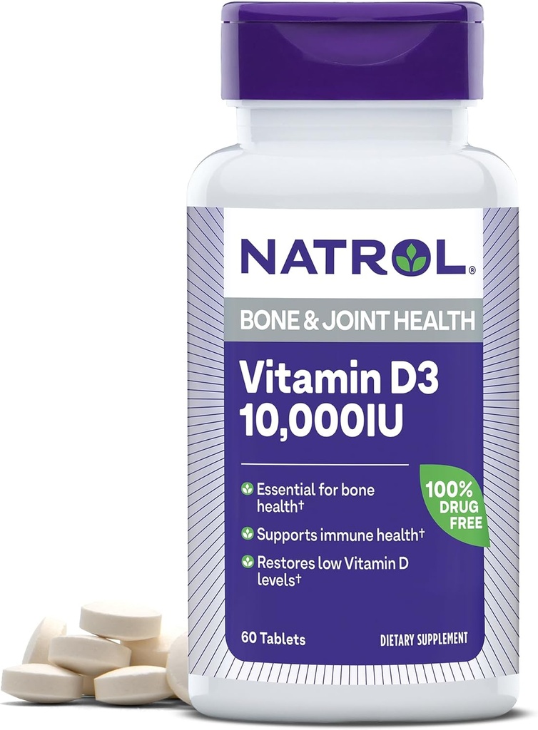 Natrol Vitamin D3 10 000 IE tabletter, stödja immunhälsa, 60 greve