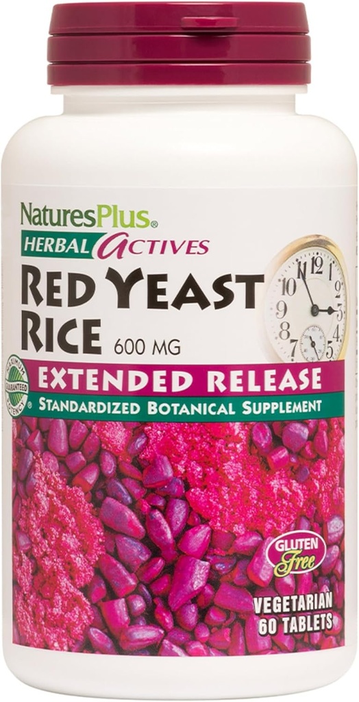 NaturesPlus Herbal Actives Red Yeast Rice Extended Release 600 mg - 60 tablettia, pakkaus 3 - Tukee General Well-Being - Kasvisruokaa, Gluteeniton - 180 Tarjoilu yhteensä
