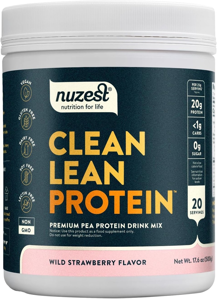 Nuzest - Pea Protein Powder - Clean Lean Protein, Premium Vegan Plant Based Protein Powder, Dairy Free, Gluteeniton, GMO-vapaa, Proteiini Shake (1,1 punta (pakkaus 1), Wild Mansikka)