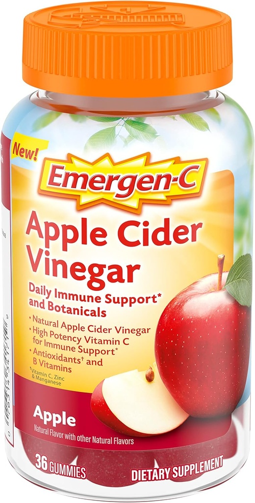 Emergen-C Apple Siideri Viinietikka C-vitamiini Gummies, ravintolisä immuunitukea, Apple - 36 Count