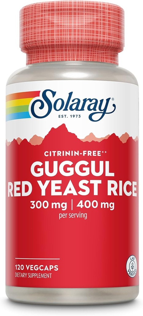 SOLARAY Guggul Gum Extract & Red Jeast Rice - Terve sydän- ja verisuonitoiminnan tuki - Lab todennettu - 60 tarjoilua, 120 VegCaps