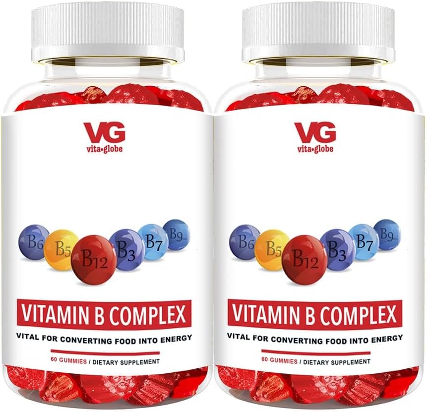 VITA GLOBE B Complex Gummy Vitamins - Jordgubbsmak med vitamin C, Niacin, B6, B12 & Biotin för energi, hjärthälsa och hjärnstöd, 120 greve ( 2)