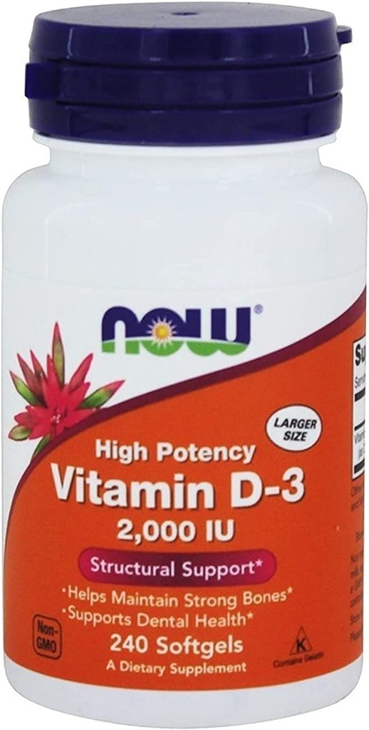 Nu livsmedel, (2 Pack) Vitamin D-3 High Potency, 2 000 IE, 240 Softgels