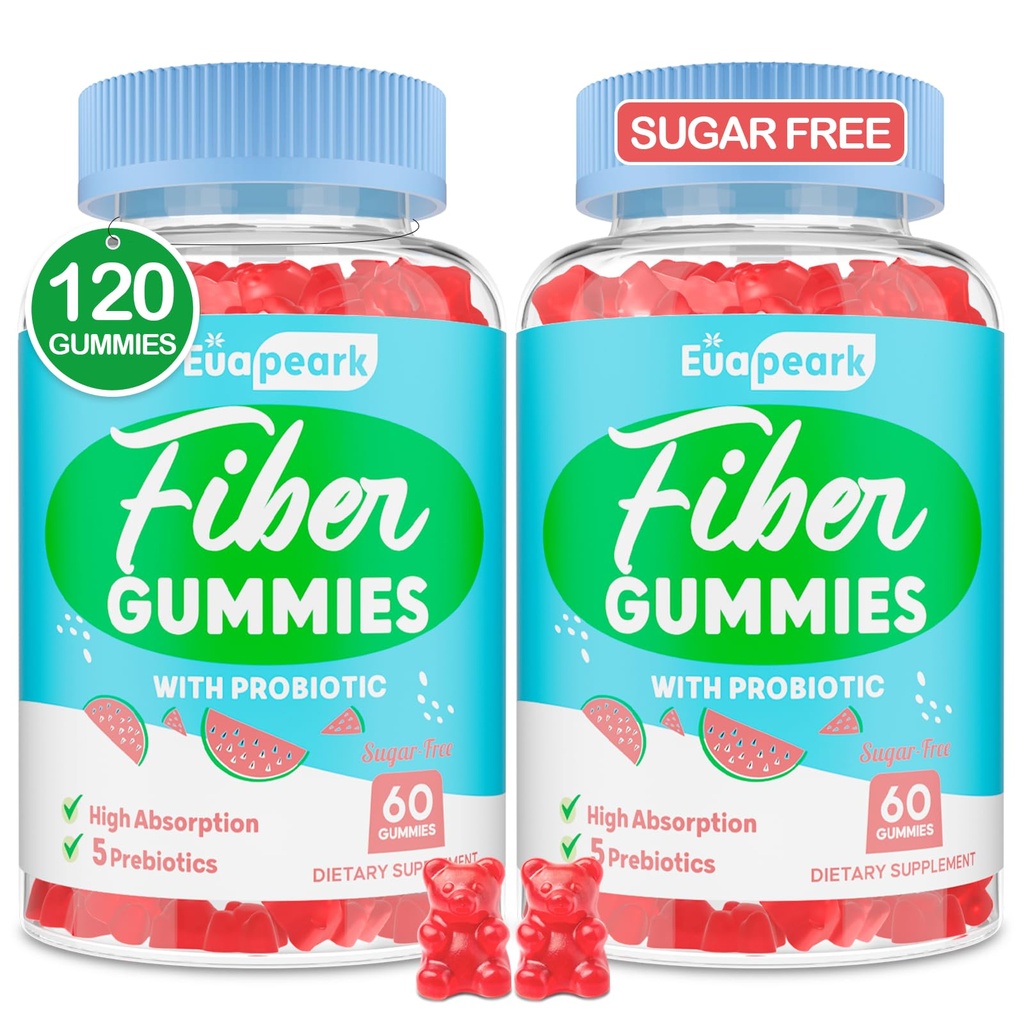 2 pakkausta - Kuitu Gummies aikuisille, Sokerittomia Probiootteja & Prebioottikuitua Gummies, inulin, Fos & Chicory Root - Säännöllisyys, Digestio & Gut Health - Vegaani, Gluteeniton, 120 Counts