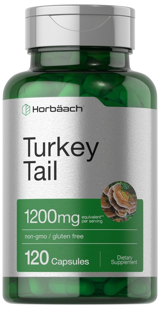 Horbäach Turkiet Tail Mushroom kapslar | 1200mg | 120 greve | Icke-GMO och Gluten fri extrakt