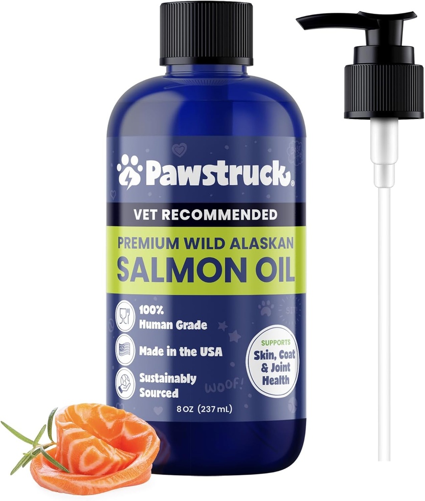 Pawstruck Pure Human-Luokka Wild Alaskan Salmon Oil for Dogs & Cat Omega 3 & 6, Extra Strength Supplement, EPA DHA rasvahapot immuunitukea