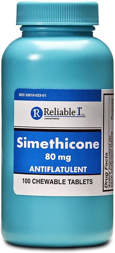 Luotettava 1 Simetikoni 80 mg Anti-Gas 100 Piparminttutabletit (1 pullo)