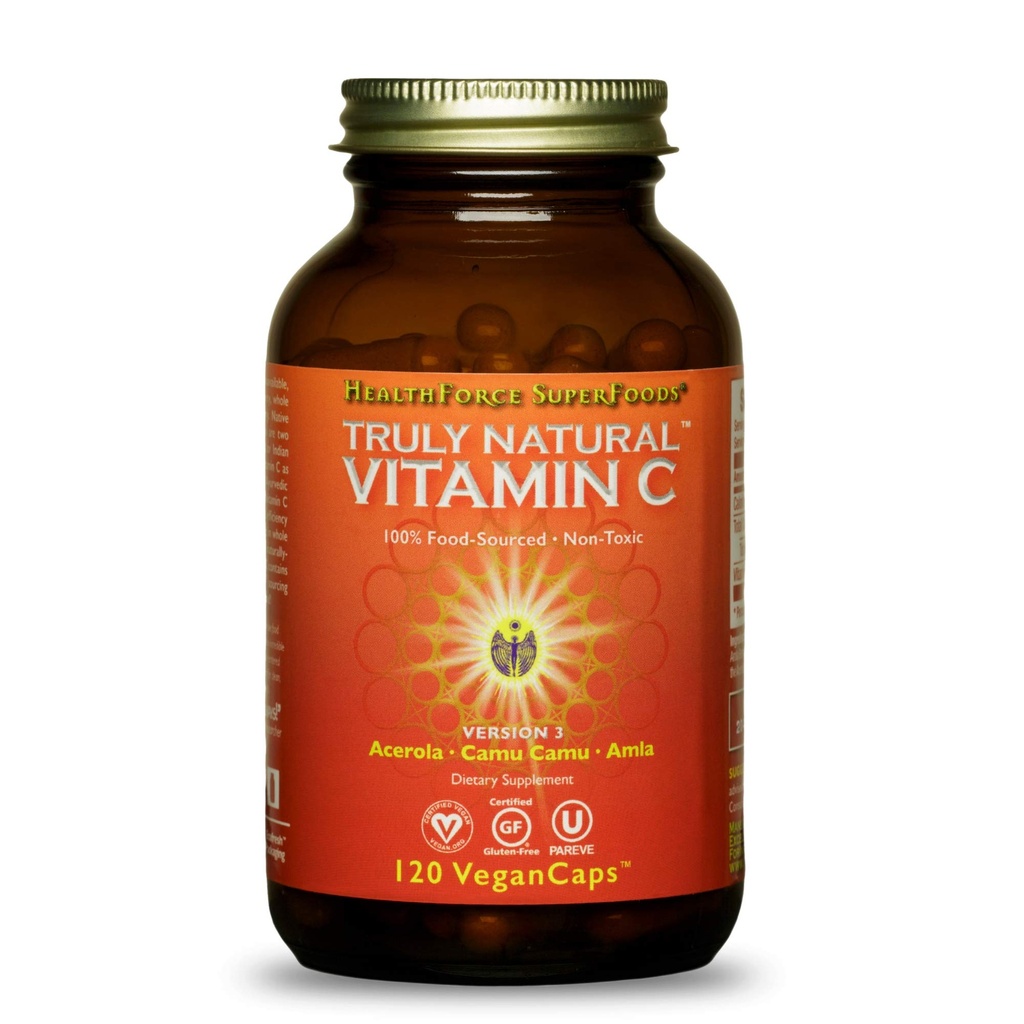 TERVEYSFORCE SUPERFOODS Todella luonnollinen C-vitamiini - Immuuni tuki täydentää Camu Camu Berry - C-vitamiini täydentää Immuunin terveys - Vegaani, ei-GMO - 120 Vegaani Caps, 15 Tarjoilut