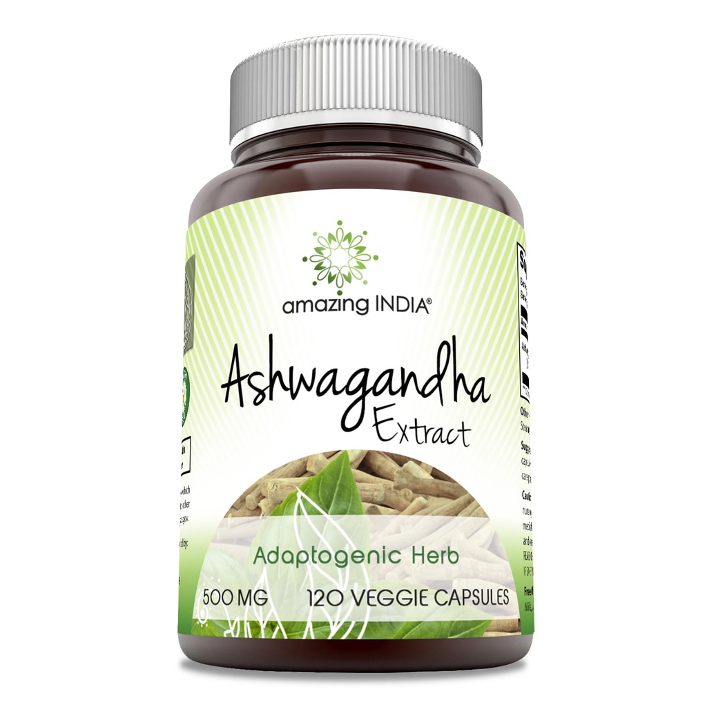 Fantastisk Indien Ashwagandha 500 mg Veggie Capsules Supplement | Tillverkad med Natural Ashwagandha | Non-GMO | Gluten Free (120 greve)