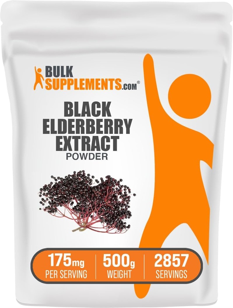 BulkSuplements.com Elderberry Extract Powder - Elderberrys Lähde: Black Elderbrry, Immune Support Supplement - Gluteeniton - 175 mg per Tarjoilu, 500g (1,1 lbs) (Pakkaus 1)