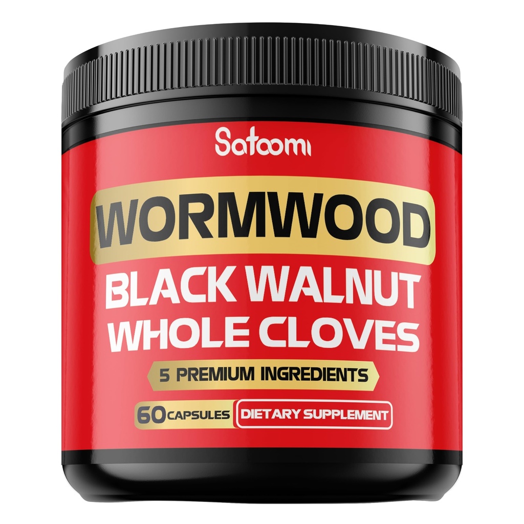 Satoomi 5 i 1 Wormwood Capsules Supplement - Utdragen från Black Walnut, Whole Cloves, Turmeric och Berberine HCl - Immune System & Digestion Health - 60 kapslar