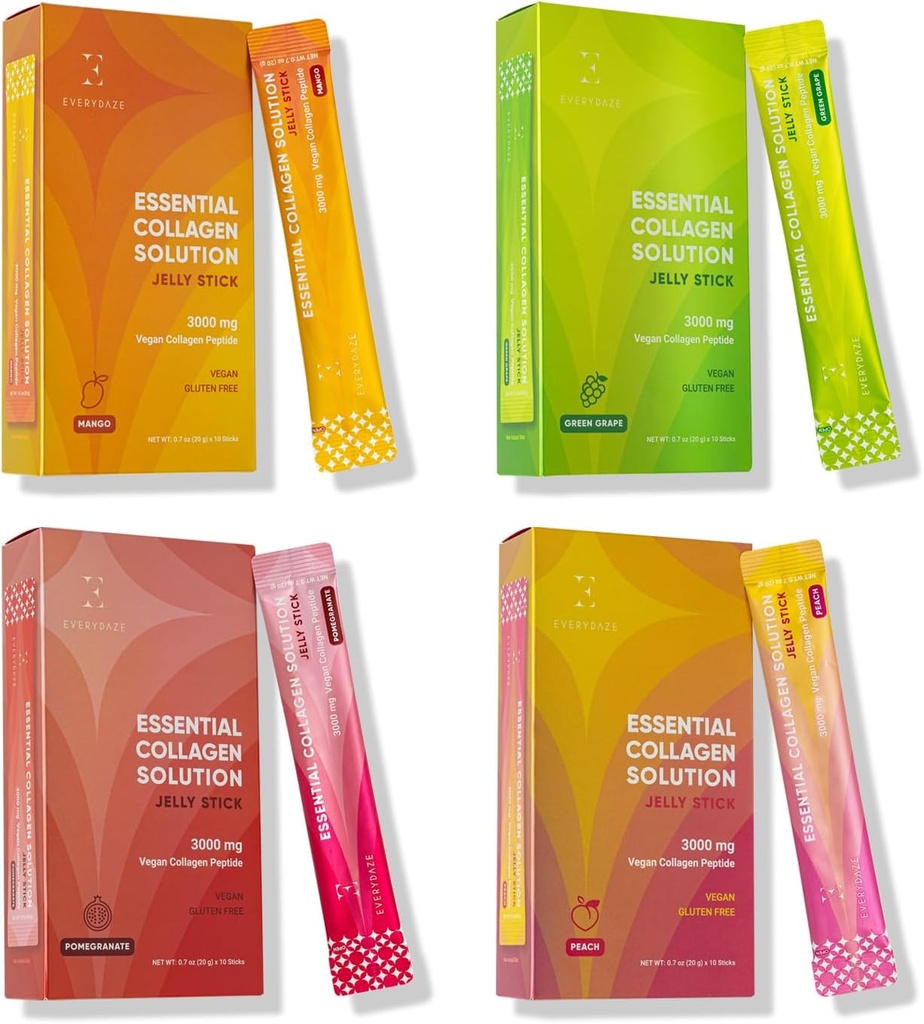 EVERYDAZE Essential Collagen Solution Jelly Stick ... 40 Variety Pack... persikka, mango, vihreä viinirypäle, granaattiomena...