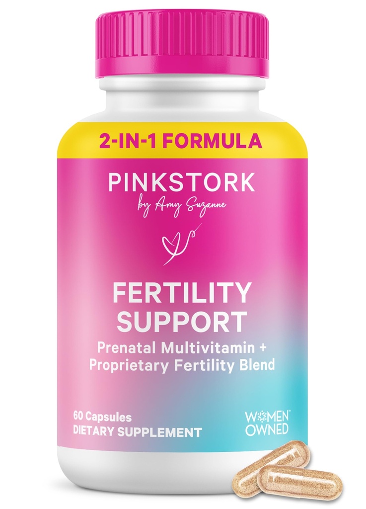 Vaaleanpunainen Stork Hedelmällisyys Lisäravinteet naisille 2-in-1 Conception Support kanssa Inositoli, Vitex & Vitamiineja Syklin Säännöllisyys, Hormonitasapaino & Lisääntymishyvinvointi 60 kapselia