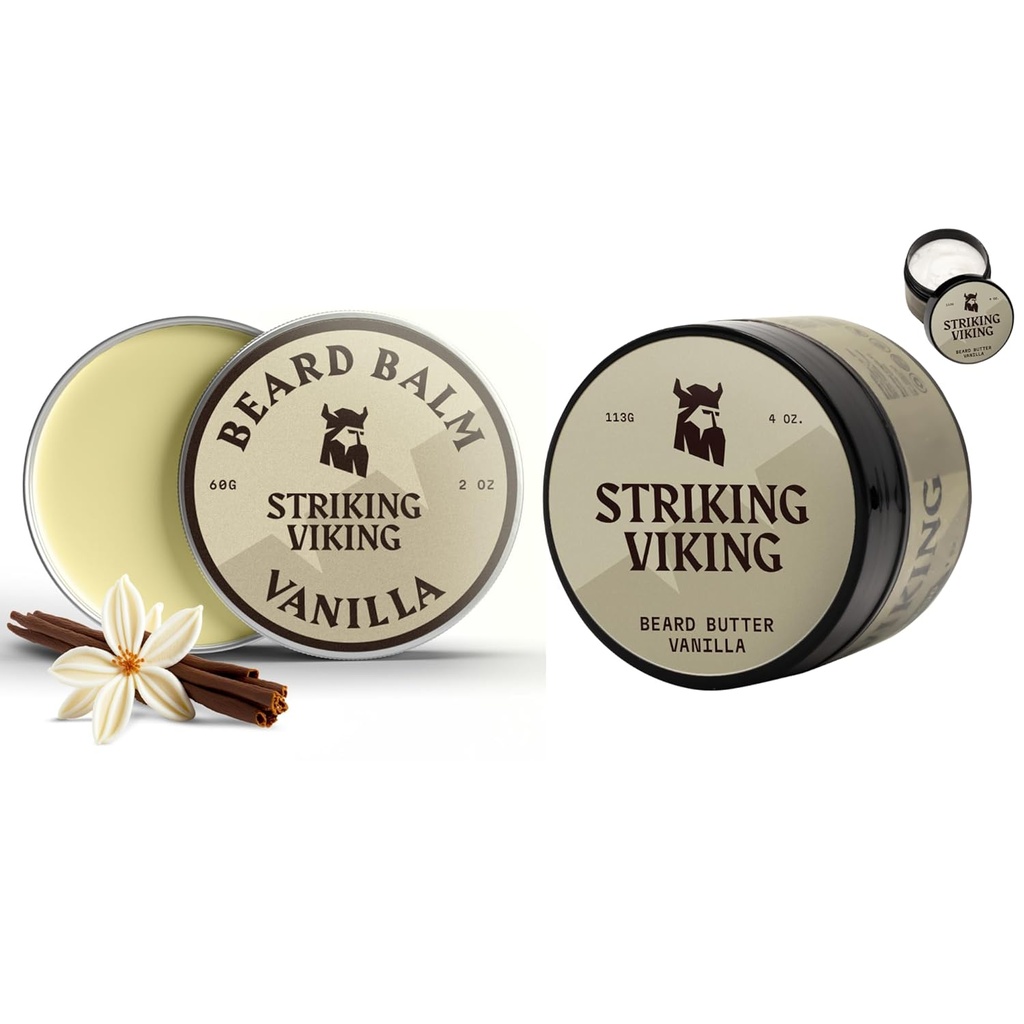 Striking Viking 2 parta Balm (2oz) ja partavoi (4oz) Vanilla Tuoksu