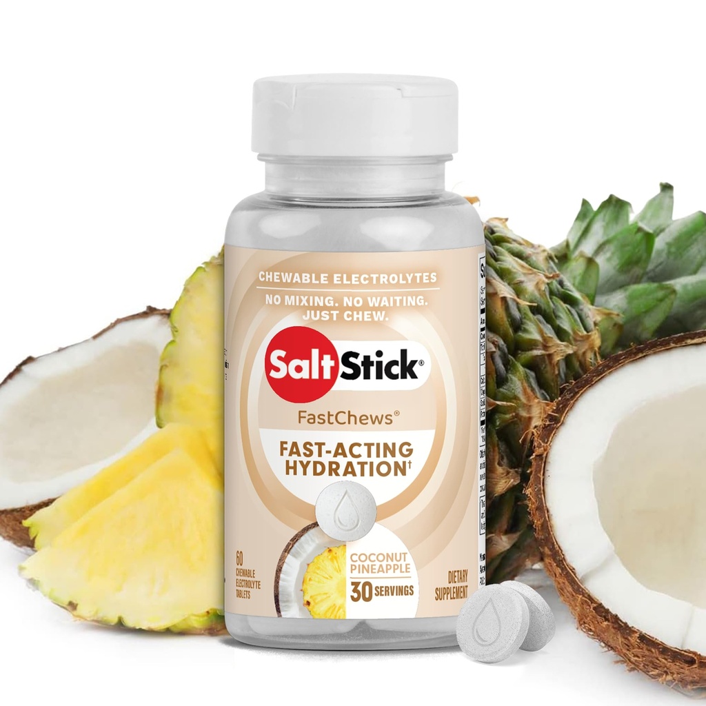 SaltStick Electrolyte FastChews - 60 Coconut Ananas purutablettia - Suolatabletit juoksemiseen ja nesteytymiseen, Electrolyte Chews - 60