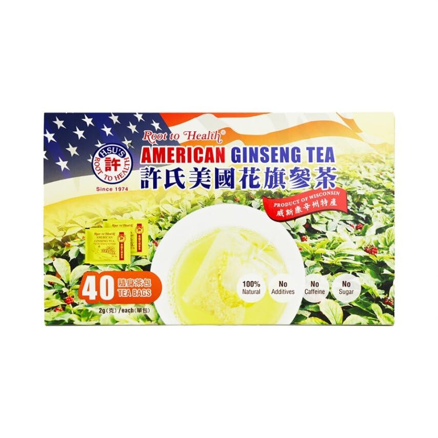 Hsu SKU 1038 American Ginseng Tea Bags 40 ct Box Ḳ Wisconsin-Grown