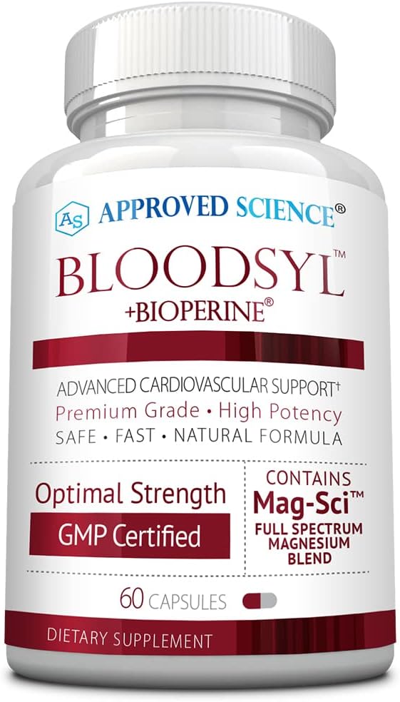 Godkänd vetenskap Bloodsyl - Stöder blodflöde - Hawthorn Berry, Magnesium, BioPerine - Vegan - 60 kapslar - Pack med 1