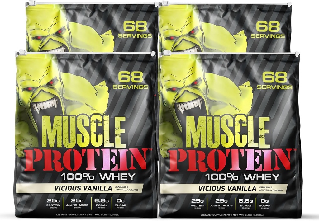 COLOSSAL LABS Muscle Whey Protein Flavored Protein Powder, 25,000 mg Aminohapot/Serving, kylmäsuodatettu(Pakkaus May Vary) (20 punta (Pack of 4), Vanilla)