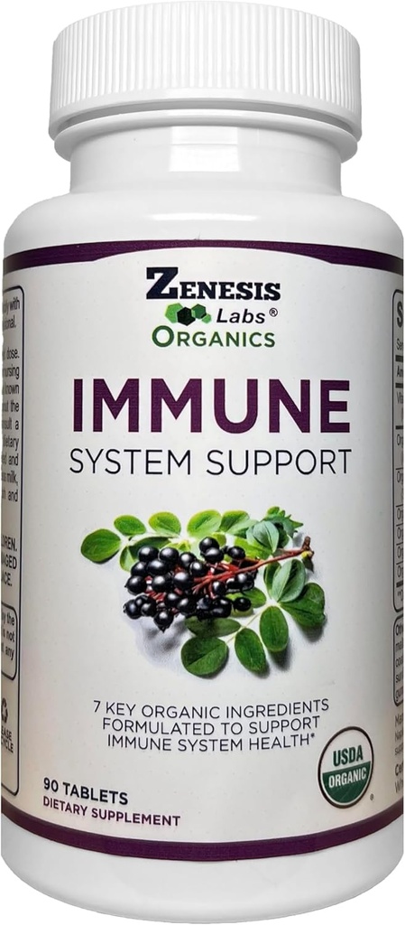 Zenesis Labs Organic Immuuni tuki täydentää C-vitamiini, Moringa, Elderberry, Astragalus, Oregano, inkivääri, valkosipuli (90 tablettia, 30 päivän tarjonta)