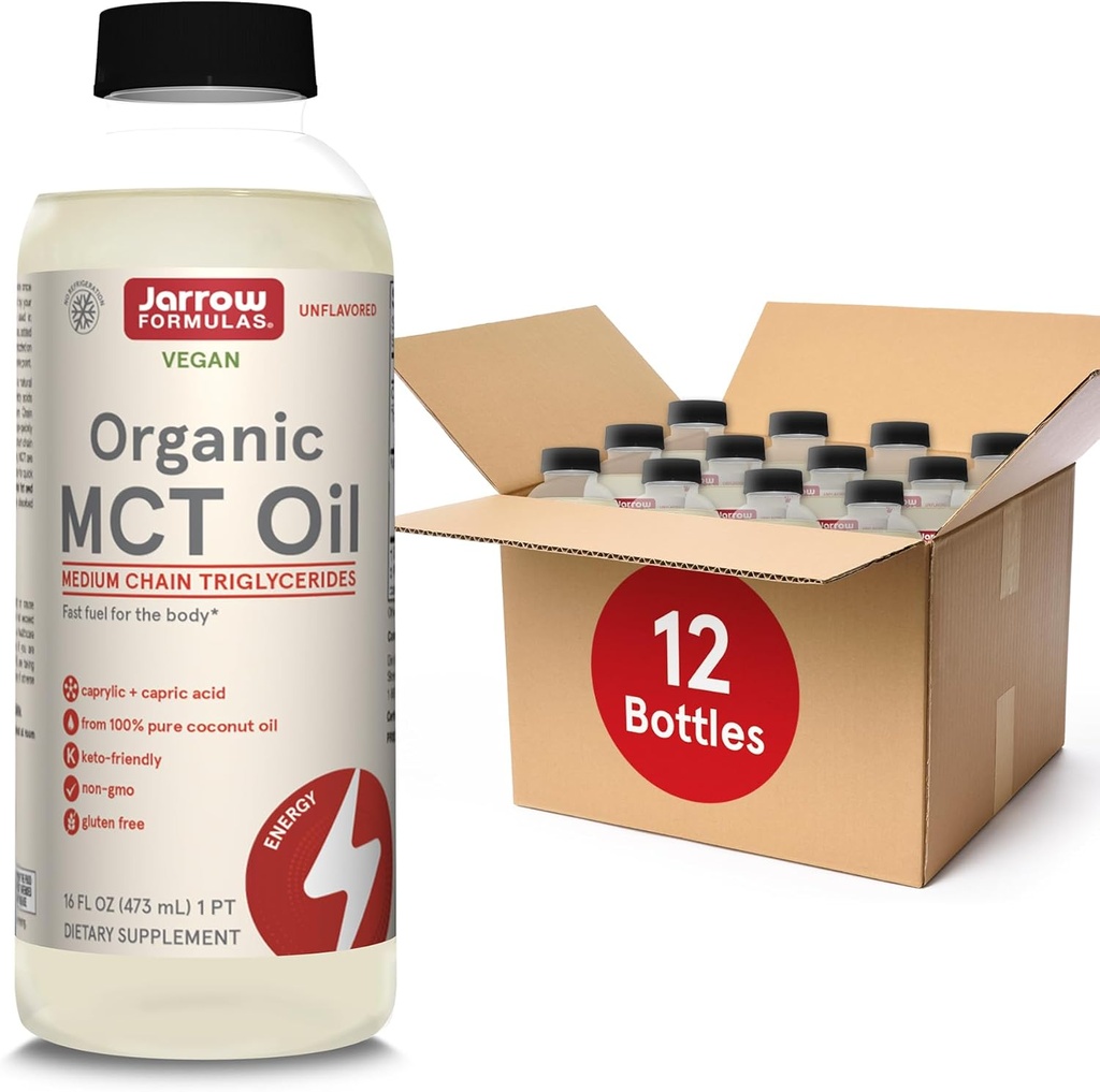 Jaarrow Formula Organic MCT Oil - 16 fl oz - Fast Fuel for Brain & Muscles - Caprylic (C8) + Capric Acid (C10) - Ketogeeninen ruokavalio Friendly Supplement - Unmariored (Pack of 12)