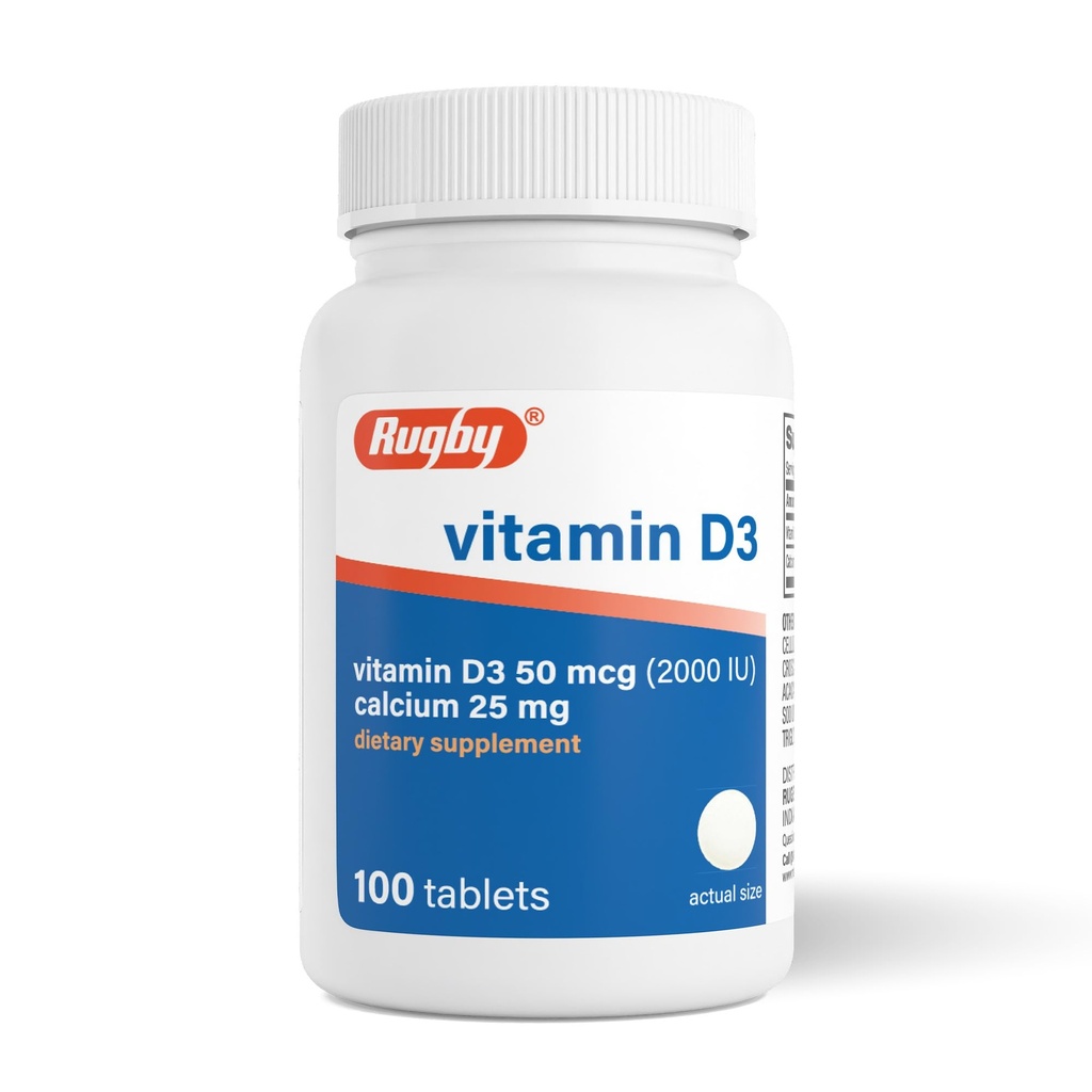 Rugby D3 2000 IU (50 mikrog) - gluteeniton D- vitamiinin ravintolisä luulle, hampaille ja immuuniterveydelle 100 tablettia