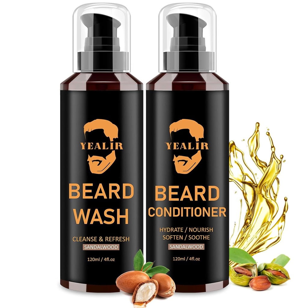 Parranpesu ja hoitoaine miehille - Pehmennä & Hydraa Argan & Jojoba Oil - Controls Dandruff & Itching for a Fresh, Smooth & Tangle-free parta - 2-pakkaus (4oz Each)