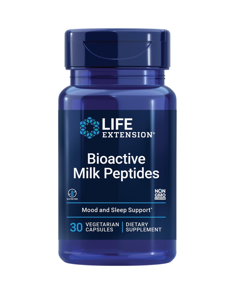 Life Extension Bioactive Milk Peptides, Healthy Mood Support, Sleep Supplement, Rentoutuminen, Maitopeptidit, Kaseiini dekapeptidi, Hormoniton, Gluteeniton, ei-GMO, Kasvissyöjä, 30 kapselia