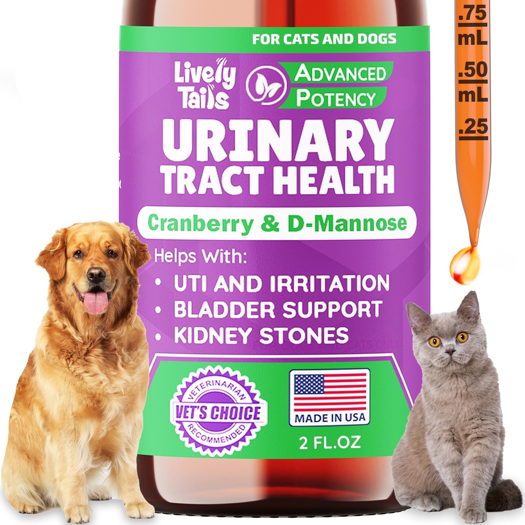 Natural Dog & Cat UTI Behandling med Cranberry & D-Mannose, Bladder, Kidney, Incontinence Support, Hälsosam urinväg för hundar, Bästa Cat Urinary Tract Infection Behandling, Easy-to-Use Drops, 2 oz
