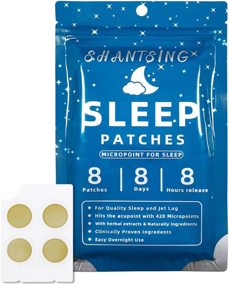 Sleep Patchs for Adults, Jat Lag Sleep Aid Patchs with 420 Hyaluronic Acid Micropoints, Apply on Yintang, Anmian Accupoint, Jatkuva käyttö neljä viikkoa, Luonnollinen kasviperäisiä ainesosia, 8 Count