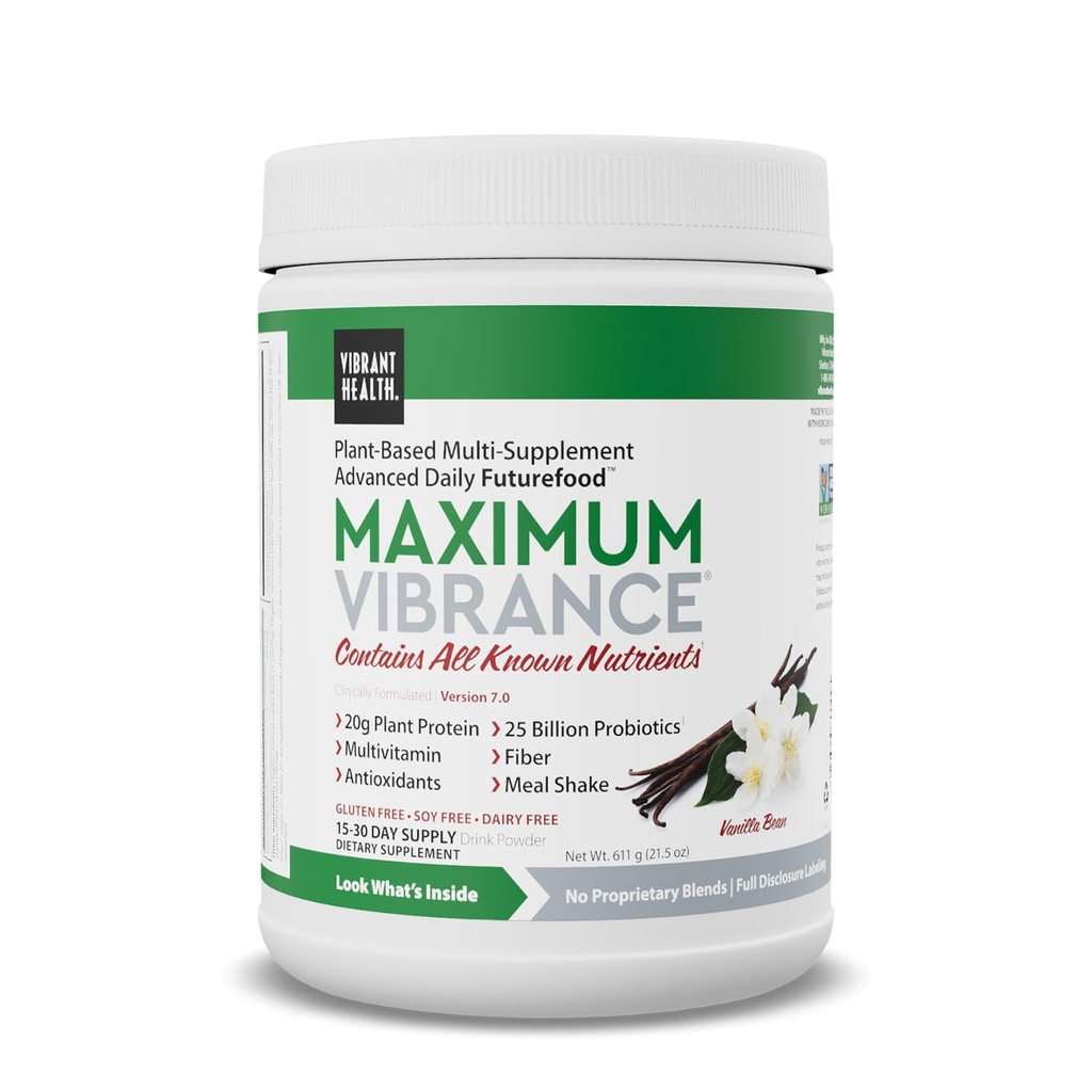Vibrerande hälsa, Maximal Vibrance, Fullständig Vegan måltid skaka med växtbaserade protein, Vanilla Bean, 15 portioner