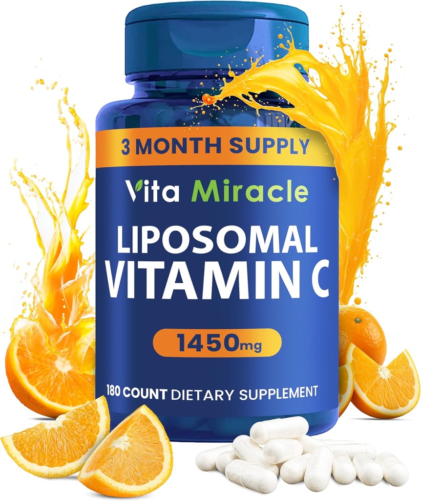 Liposomaalinen C-vitamiini 1450 mg - 180 kapselia Ultraabsorptio Askorbiinihappo VIT C tukee immuunijärjestelmän rasvaliukoinen antioksidantti ja kollageeni Booster Vertaa C-vitamiini 1000 mg tai 500 mg ei- GMO vegan