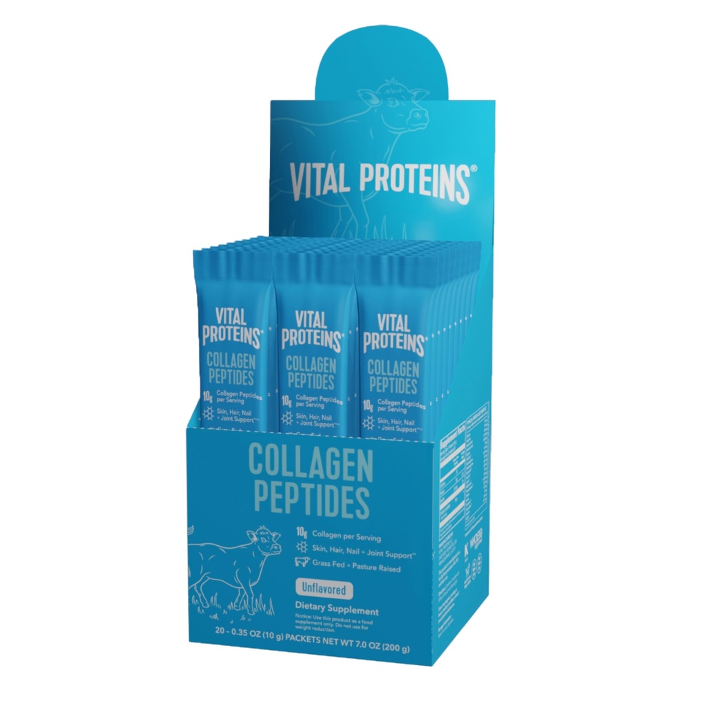 Vital Proteins Collagen Peptides Powder Supplement, Hydrolysed Collagen Peptides Travel Pack, 20 yksittäistä pakkausta