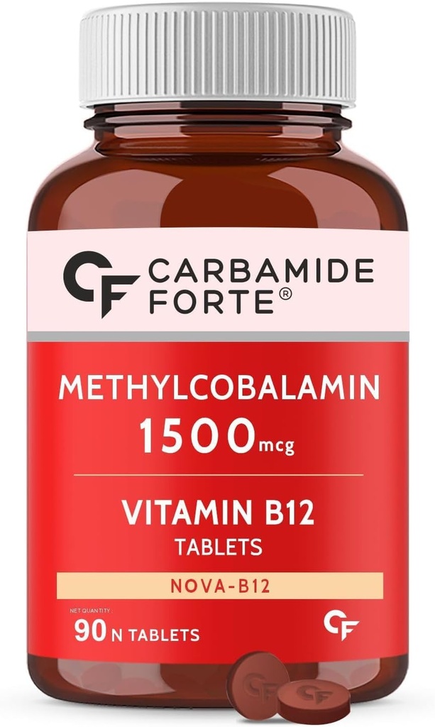 Generic Carb-Amide Forte B12 tabletti 1500 mcg -Active Form of Methylcobalamiini B12 Supplement for Men & Women - 90 Veg tablettia