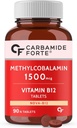 Generisk Carb-Amide Forte Vitamin B12 tabletter 1500mcg -Aktiv form av Methylcobalamin B12 Supplement för män och kvinnor - 90 Veg tabletter