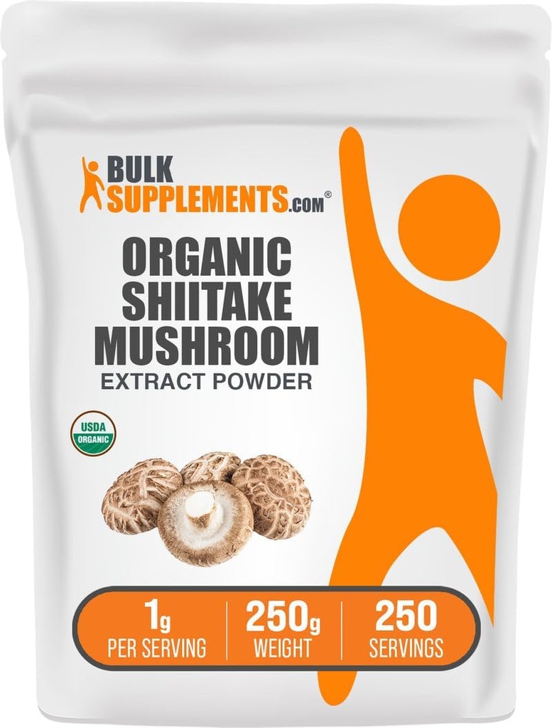 BulkSupplements.com Organic Shiitake Mushroom Extract Powder - Organic Shiitake Mushroom Powder Supplement, Immune Support - Vegan & Gluten Free, 1g per portion, 250g (8,8 oz) (Pack av 1)