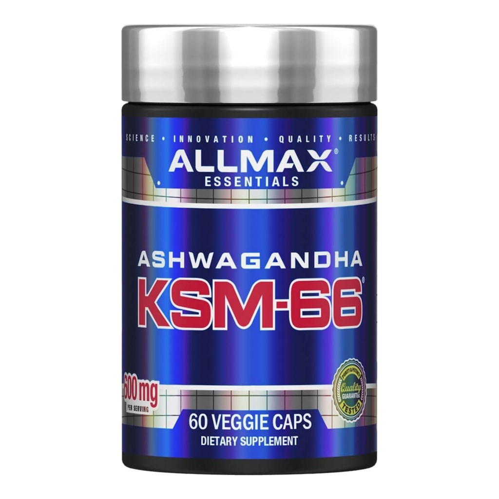 ALLMAX Essentials Ashwagandha KSM-66 (60 Veggie Caps) - Öka muskelstyrka och återhämtning - Icke-GMO, Glutenfri - 30 portioner