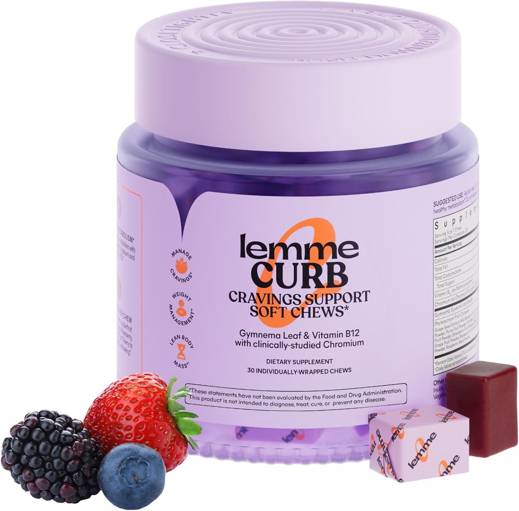 Lemme Curb Cravings Soft Chews - Hallitse ruokahalua, tukea aineenvaihduntaa ja lean kehon w / klinikalla tutkittu kromi, Gymnema & B12 terveellistä painonhallintaa, sekoitettu Berry, 30 kreivi (Kuukauden tarjonta)