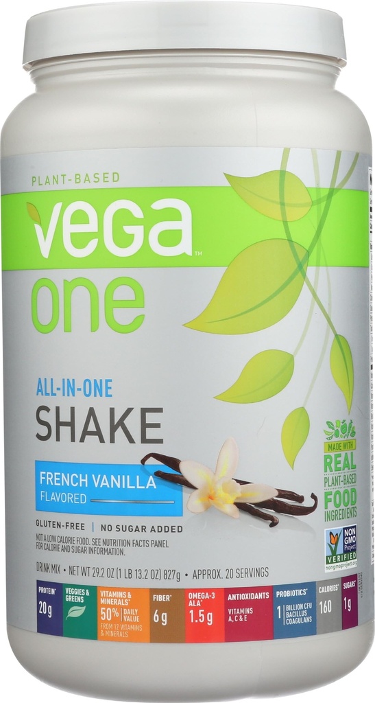Vega One All in One Nutritional Shake French Vanilla - Plant Based Vegan Protein Powder, Non Dairy, Gluteeniton, Non GMO, 29.2 Ounce (Pakkaus 1)