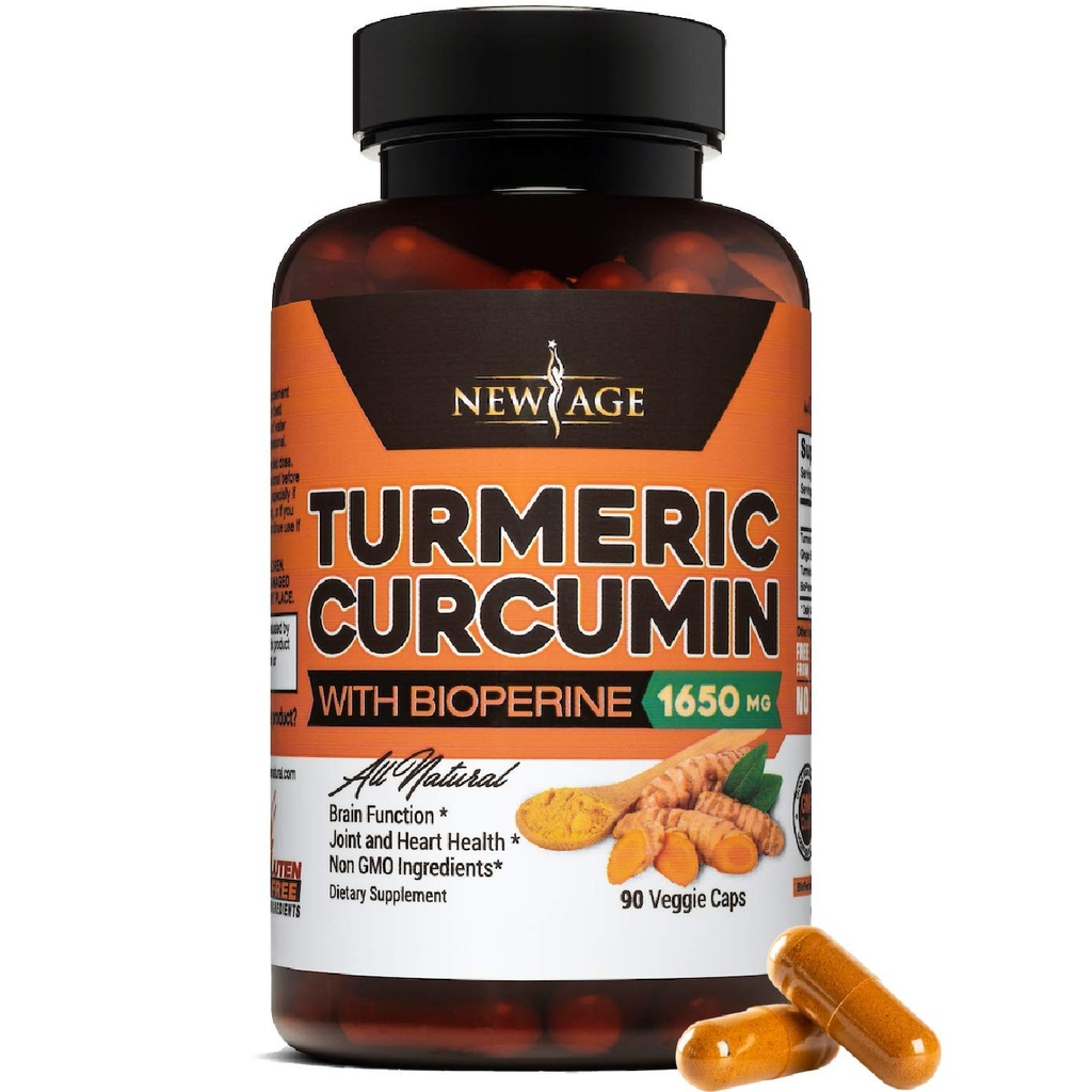 NEW AGE Turmeric Curcumin med Bioperine Capsules - Natural Joint & Healthy Support med 95% Standardized Curcuminoids för Potency & Absorption - Non-GMO, Gluten Free (90 greve av 1)