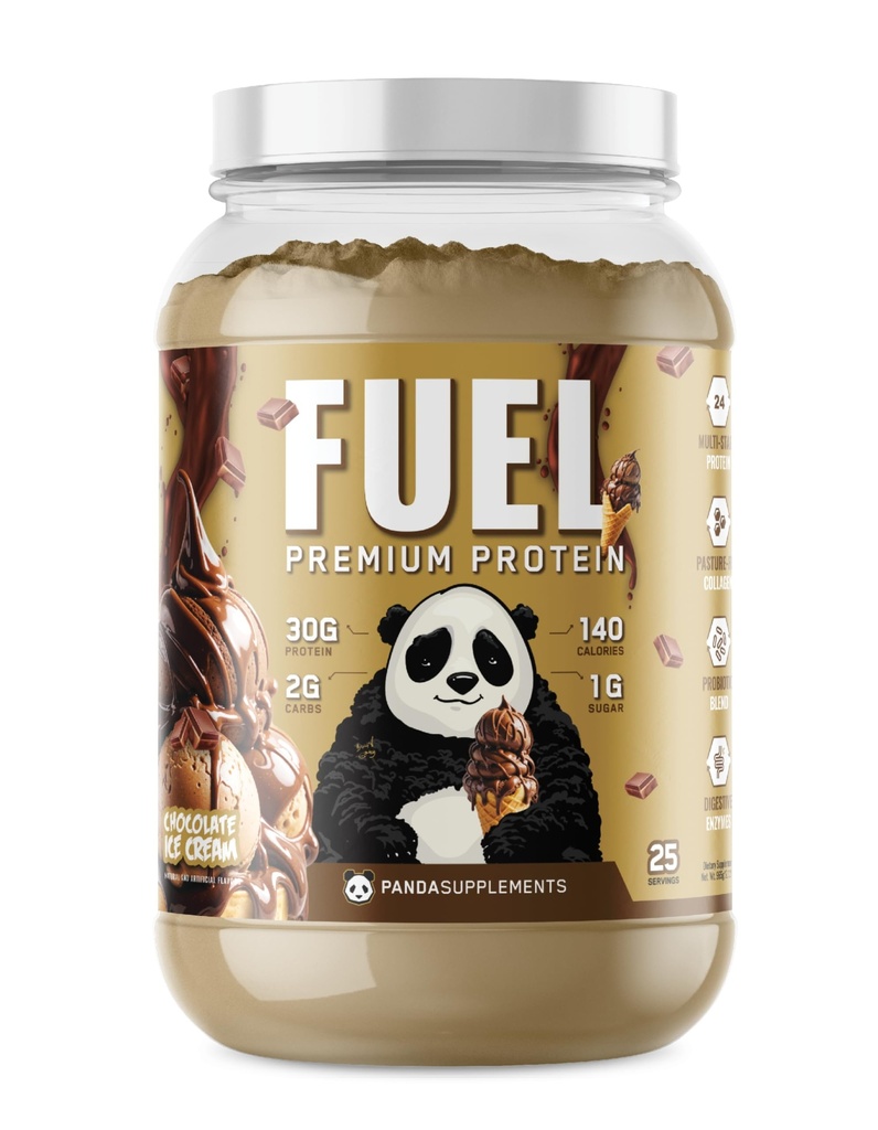 Underground Bio Labs Panda Fuel Premium Protein Whey, Hydrolyzed Collagen,Casein, Probiotics, Enzymes, Keto Friendly, Time Release, 25 Servings (2.5 Pound, Chocolate Ice Cream)