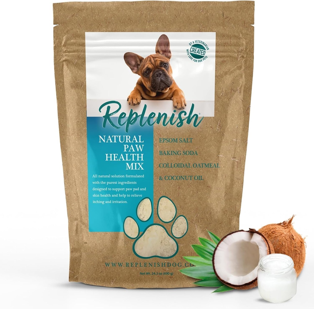 Replenish Dog Paw Healing Solution - All Natural Epsom Salt för hundar tassar - Medicated Paw Soaking Solution & Moisturizer för torra knäckta tassar - Epsom Salt Behandling - Spa Paw Skydd för hundar